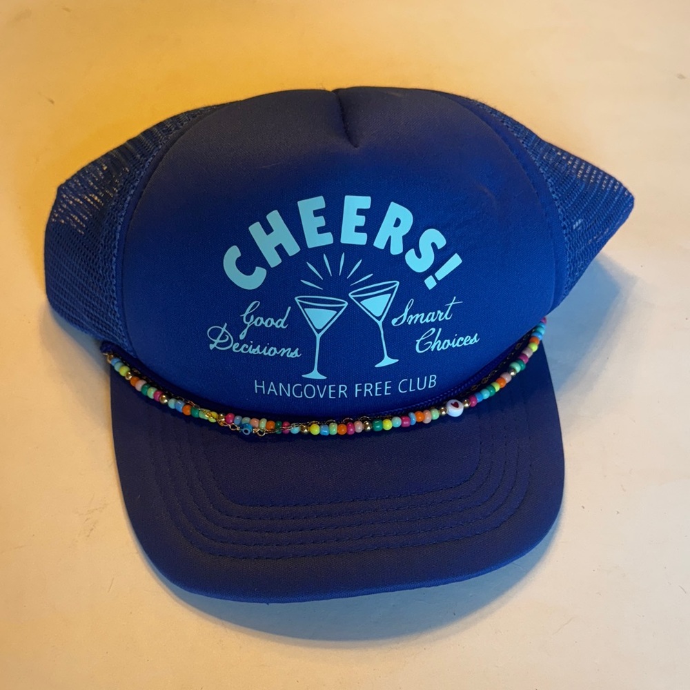 CHEERS HANGOVER FREE CLUB Good Decisions Smart Choices Blue Trucker Hat OSFA LN